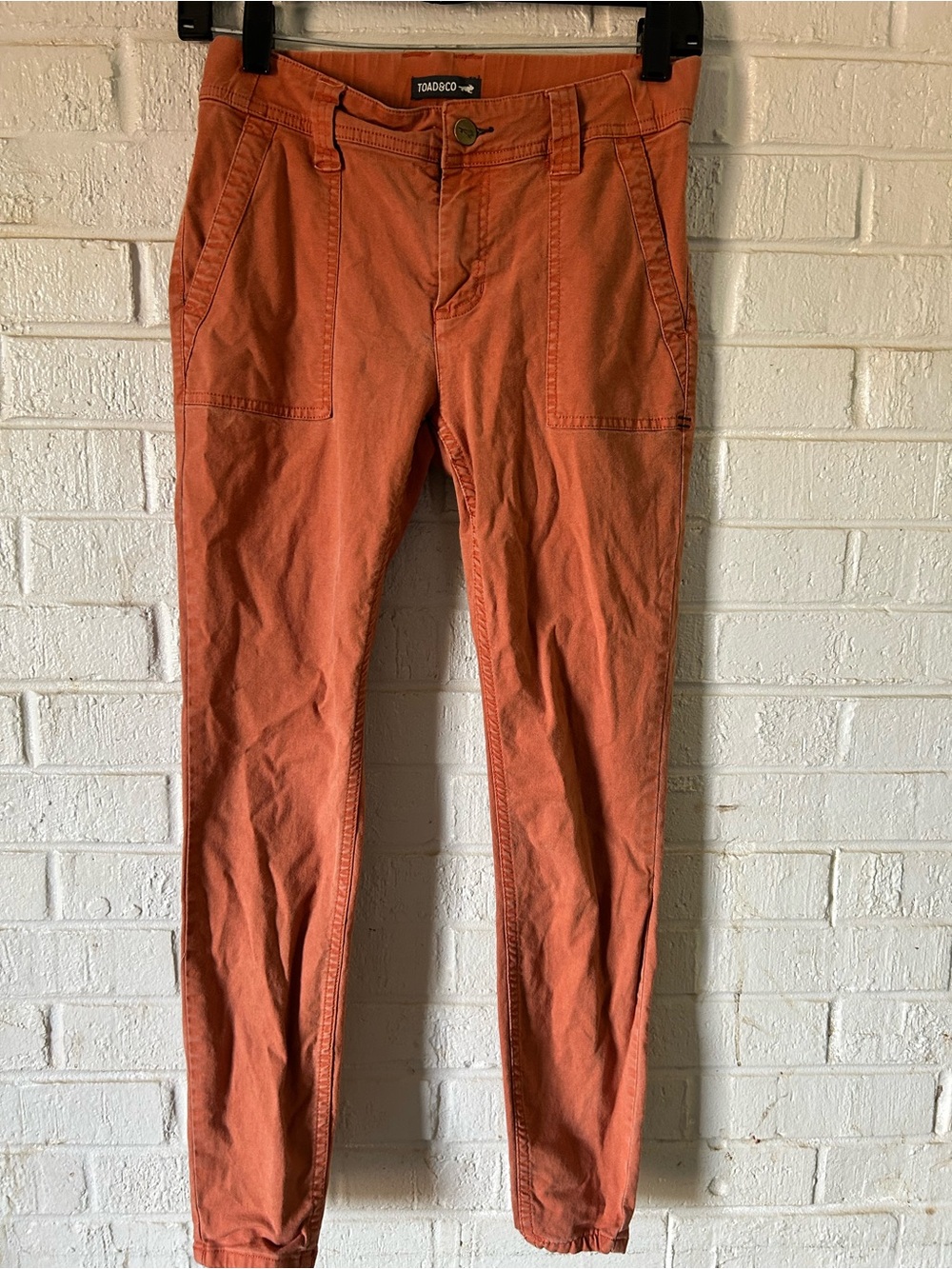 Toad&Co Mission Ridge Skinny Pants Womens 2 Burnt Orange Rust Organic Cotton